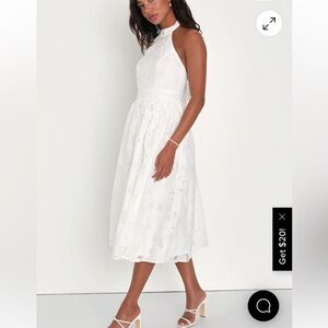 Lulus Gorgeous Look White Floral Burnout Halter Midi Dress Size XS